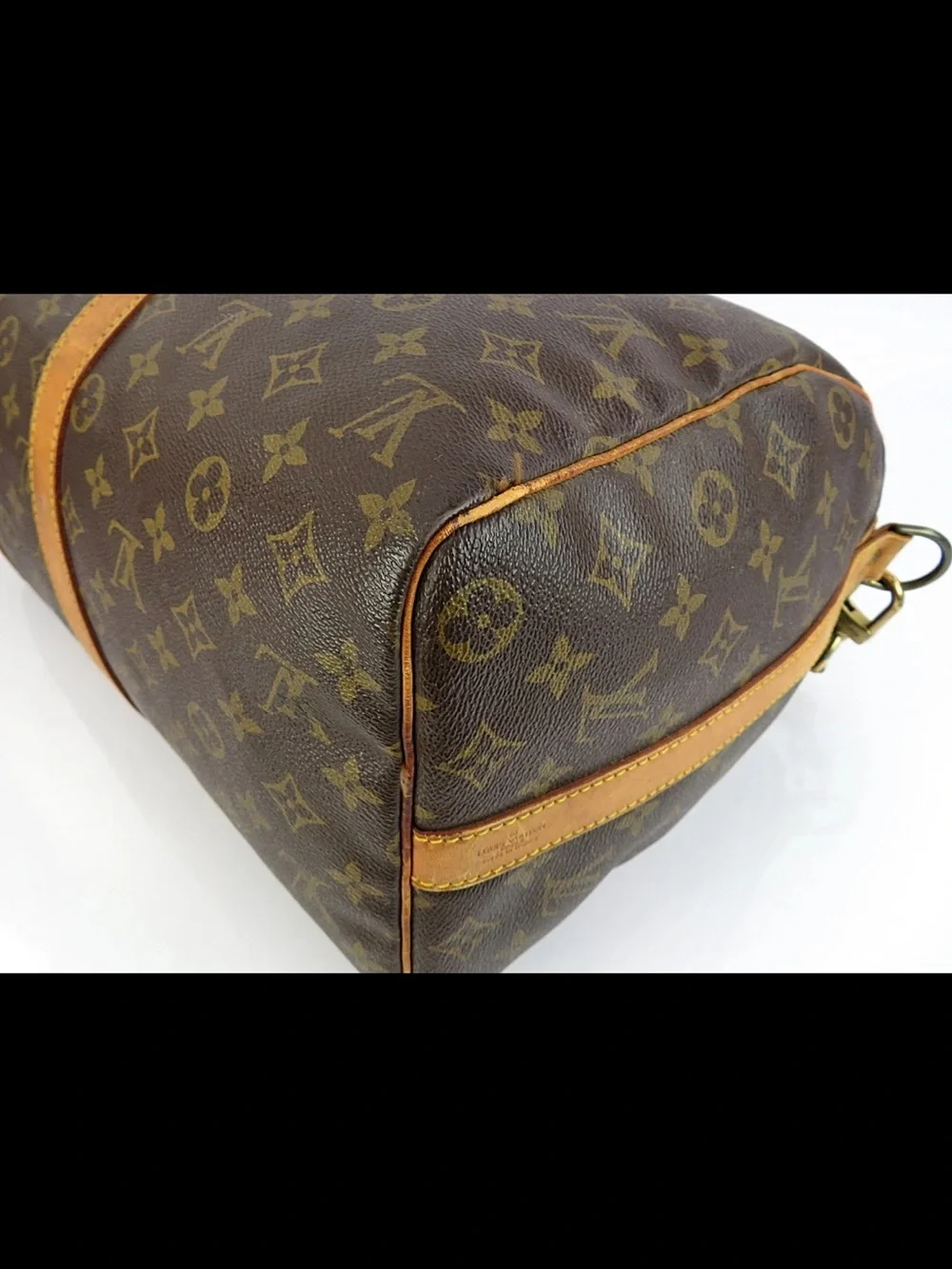 Louis Vuitton Brown Monogram Travel Duffel with Tan Leather Strap